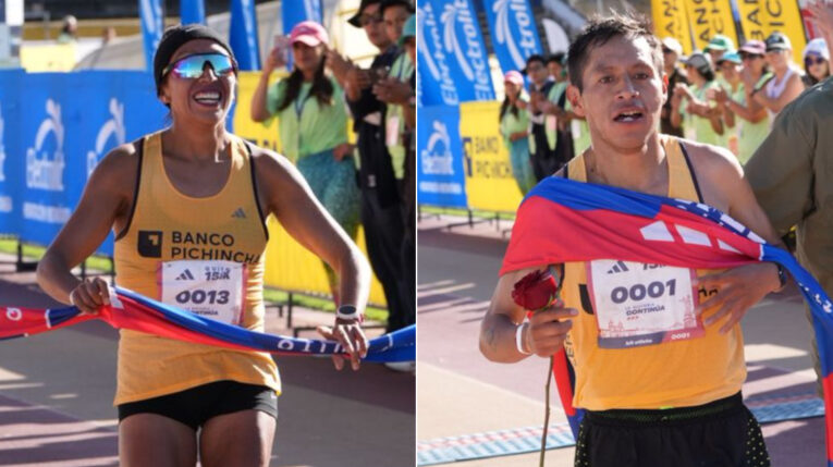 Mary Granja y Cristhian Pacheco ganaron la Quito 15K Race, el domingo 2 de junio de 2024.