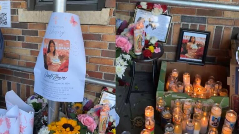 Un altar improvisado en una calle de Nueva York para la niña Jael Zhinin, el 28 de junio de 2024.