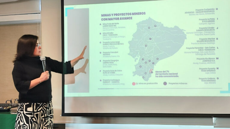 María Eulalia Silva, presidenta de la Cámara de Minería del Ecuador, en un evento en Quito, el 9 de julio de 2024.