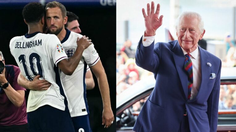 Jugadores de la selección de Inglaterra y el rey Carlos III, 11 de junio de 2024.