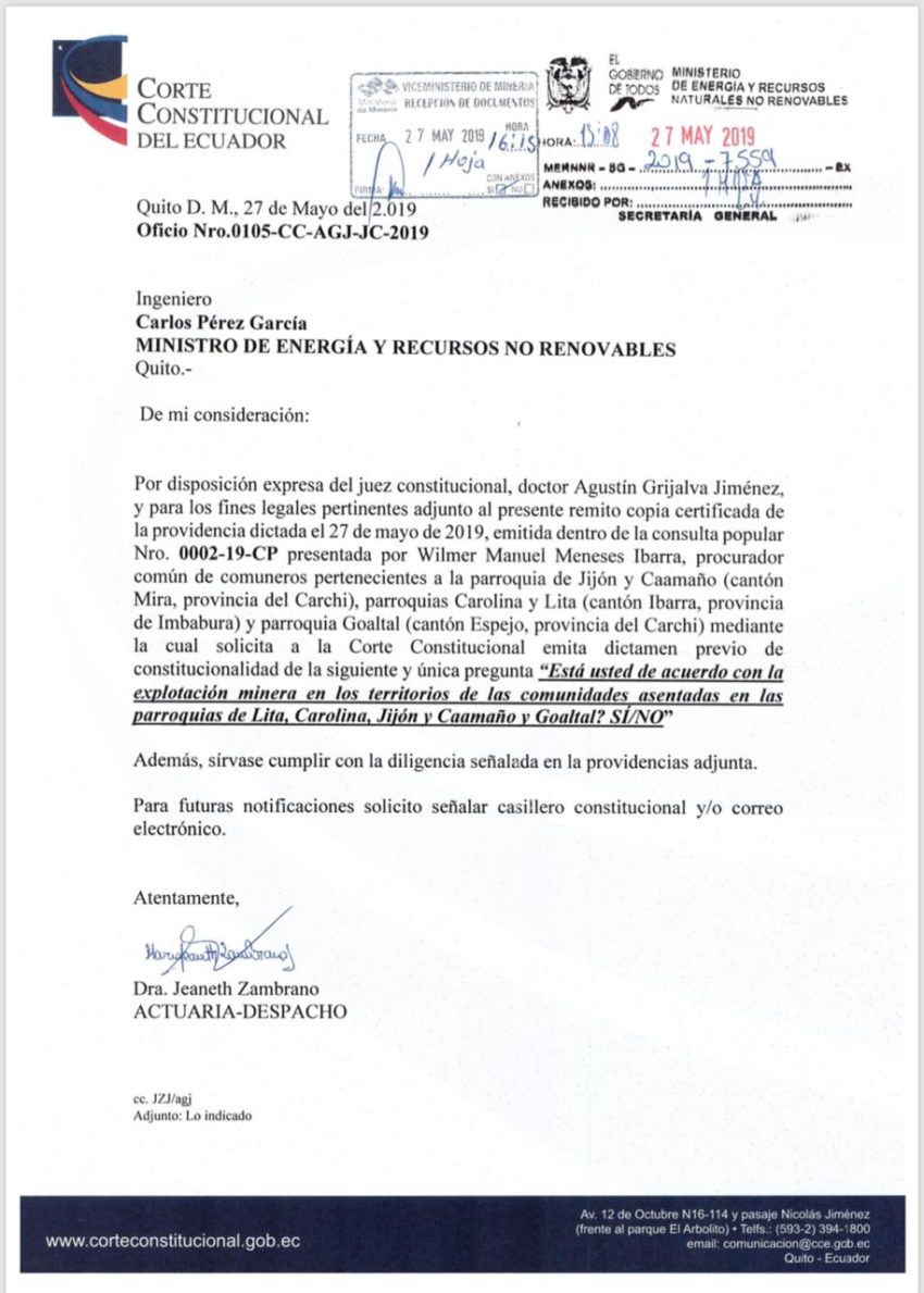 El juez Agustín Grijalva pide a la Corte dictamen previo de constitucionalidad.
