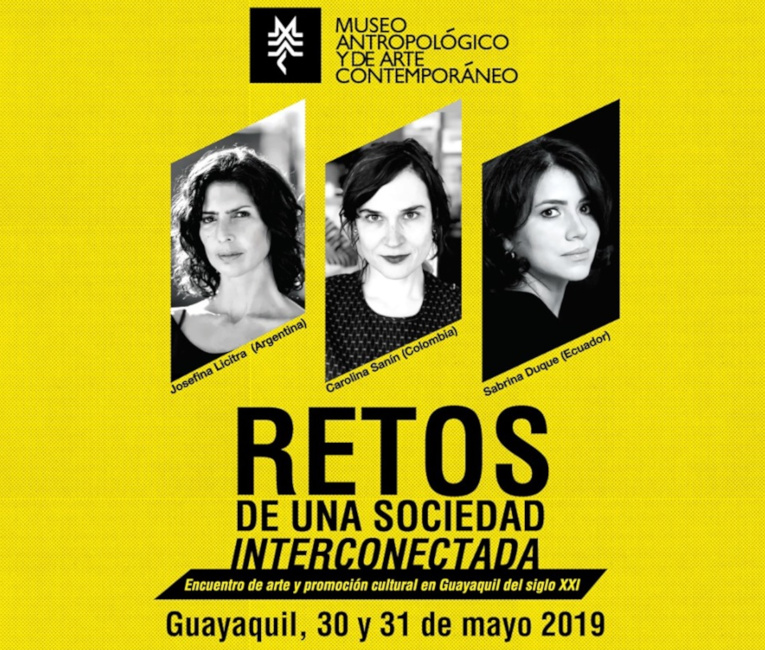 Imagen promocional del panel entre Sabrina Duque, Carolina Sanín y Josefina Licitra, en Guayaquil, este 30 de mayo.