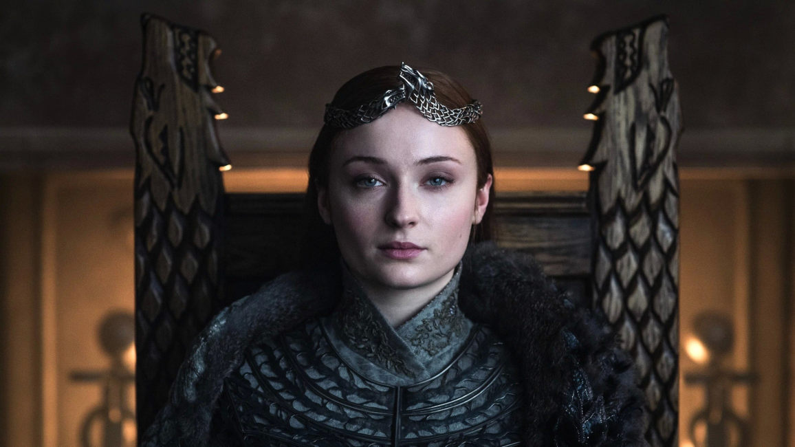 Fotograma cedido por el canal HBO donde aparece Sophie Turner como Sansa Stark, durante una escena del último episodio de la serie 