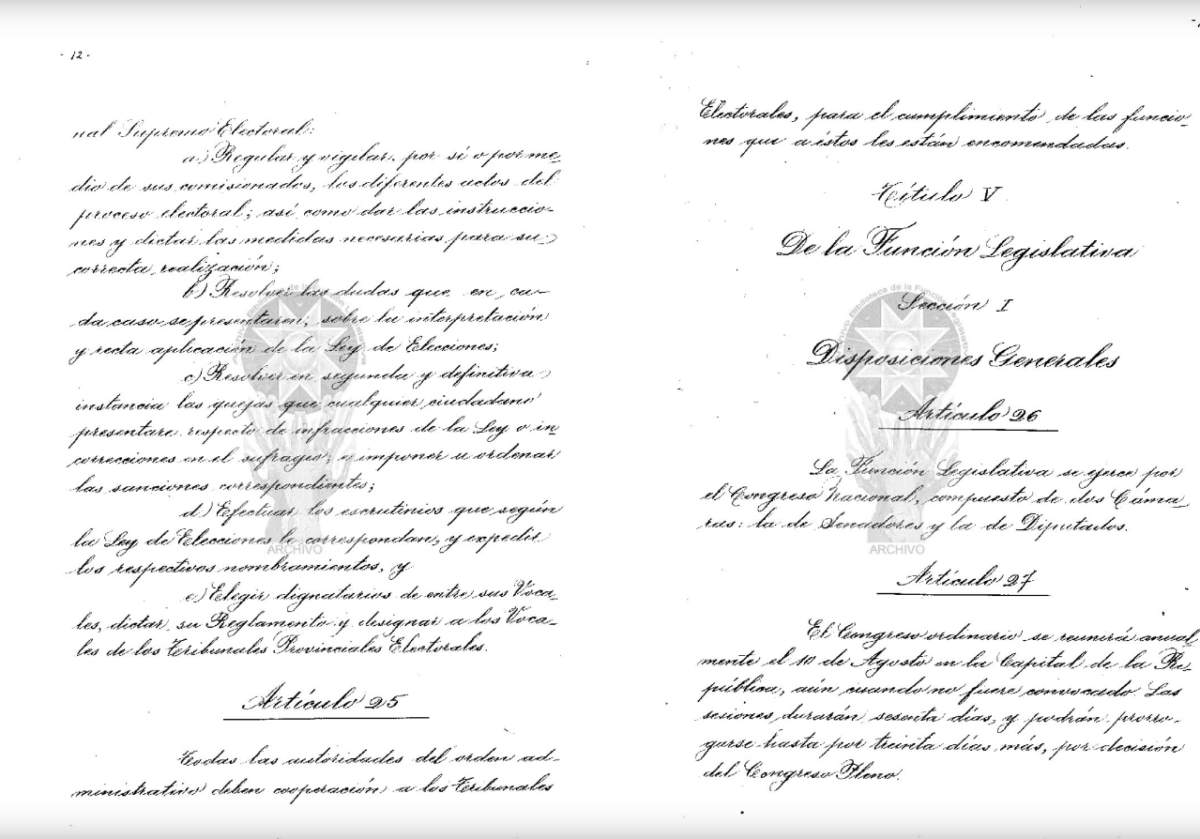La Constitución de 1946, en las páginas que se refieren a la Función Legislativa.