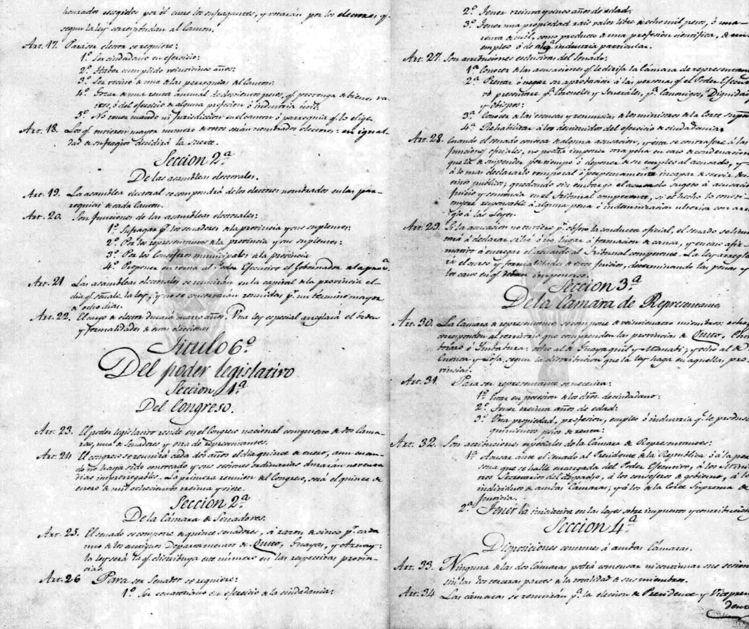 La Constitución de 1835, en las páginas que se refieren a la Función Legislativa.