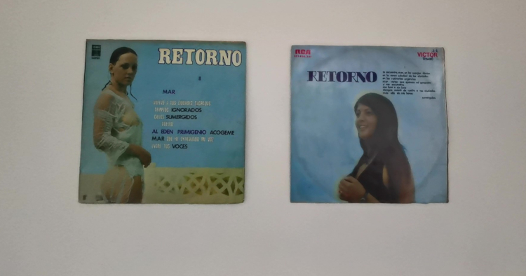 Portadas de LPs intervenidas por el artista Christian Proaño, utilizando versos de la poeta cuencana Sara Vanegas.