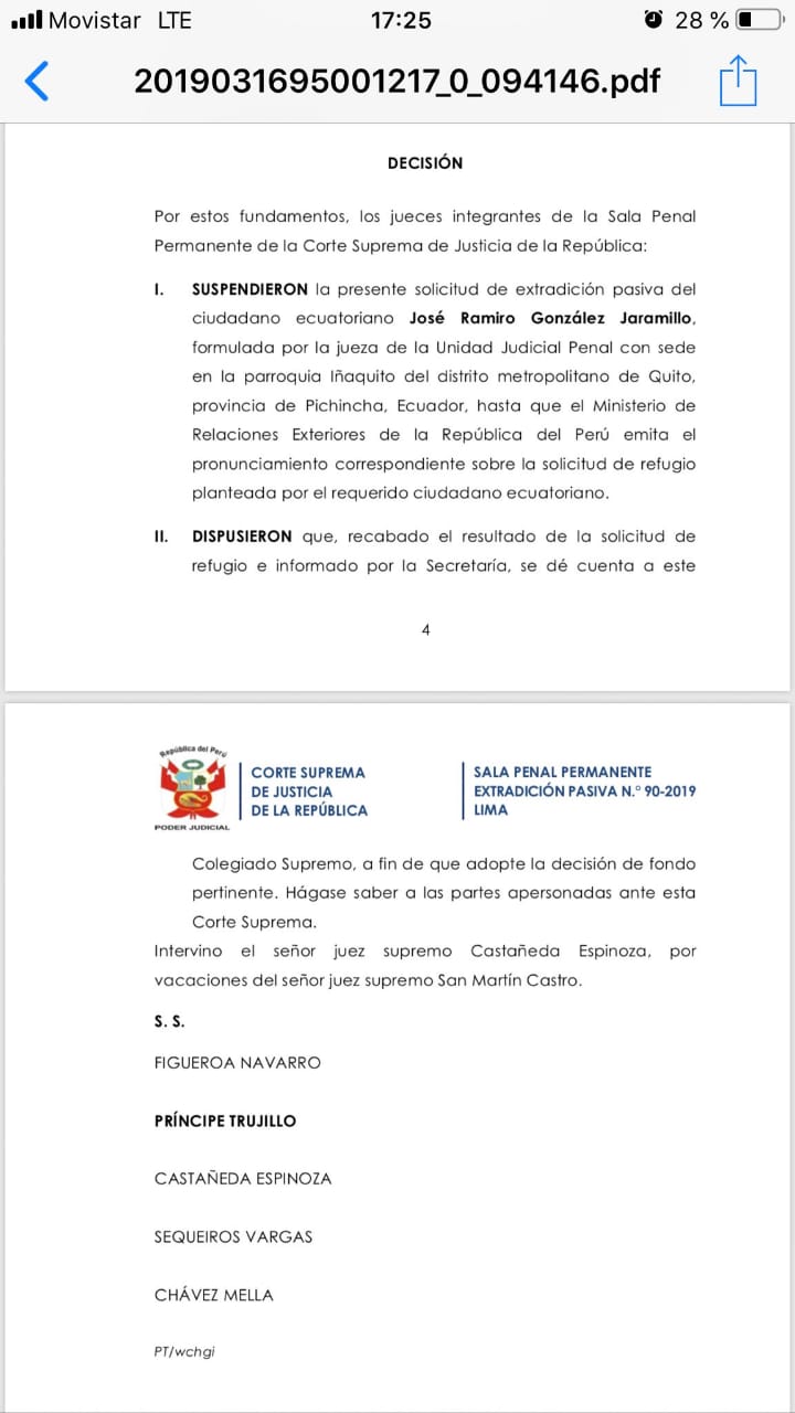 Fallo de la  Sala Penal de la Corte Suprema del Perú