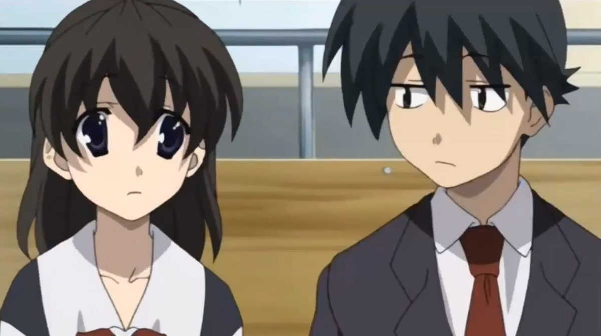 Sekai Saionji (izquierda), en el primer episodio de School Days,