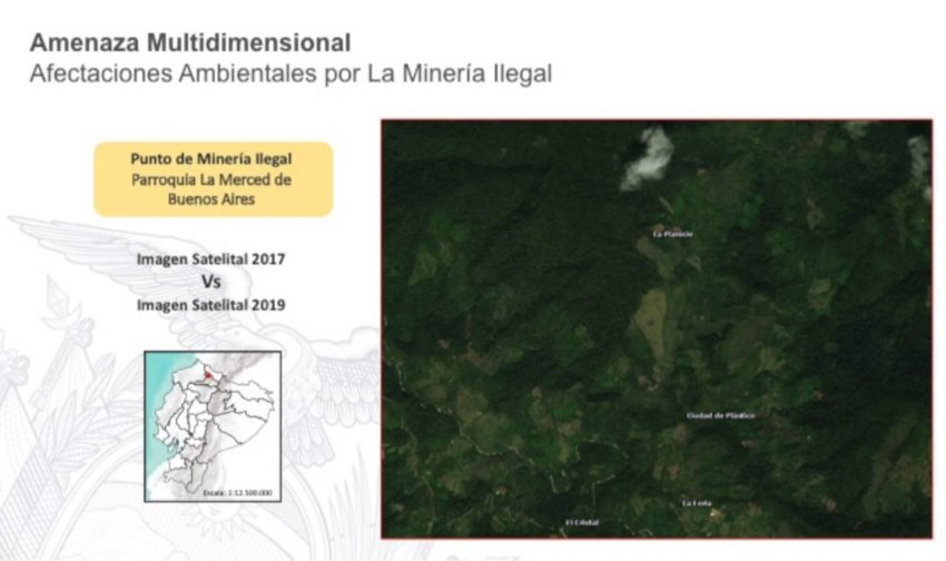 Imagen que muestra la afectación ambiental de la extracción minera ilícita en La Merced. 