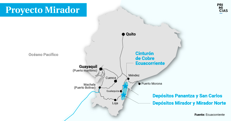 El proyecto Mirador está ubicado en la provincia de Zamora Chinchipe