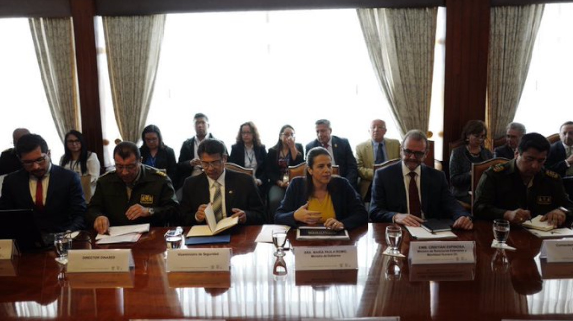 La CIDH en reunión con la ministra de Gobierno, María Paula Romo, el 28 de octubre de 2019.