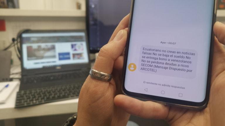 La Secretaría de Comunicación de la Presidencia envió un mensaje de texto a todos los ecuatorianos, el 24 de octubre de 2019.