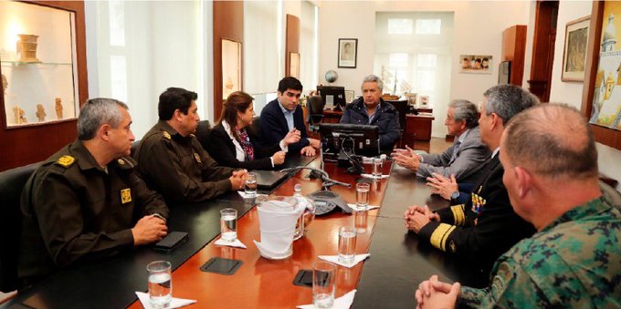 El presidente Moreno mantuvo una reunión con las cúpulas militar y policial, la tarde del 16 de octubre de 2019.