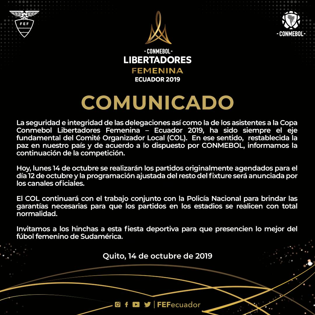 Comunicado Copa Libertadores femenina