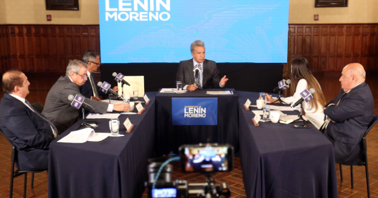 Conversatorio del presidente Moreno con representantes de medios radiales, el 6 de diciembre de 2018.