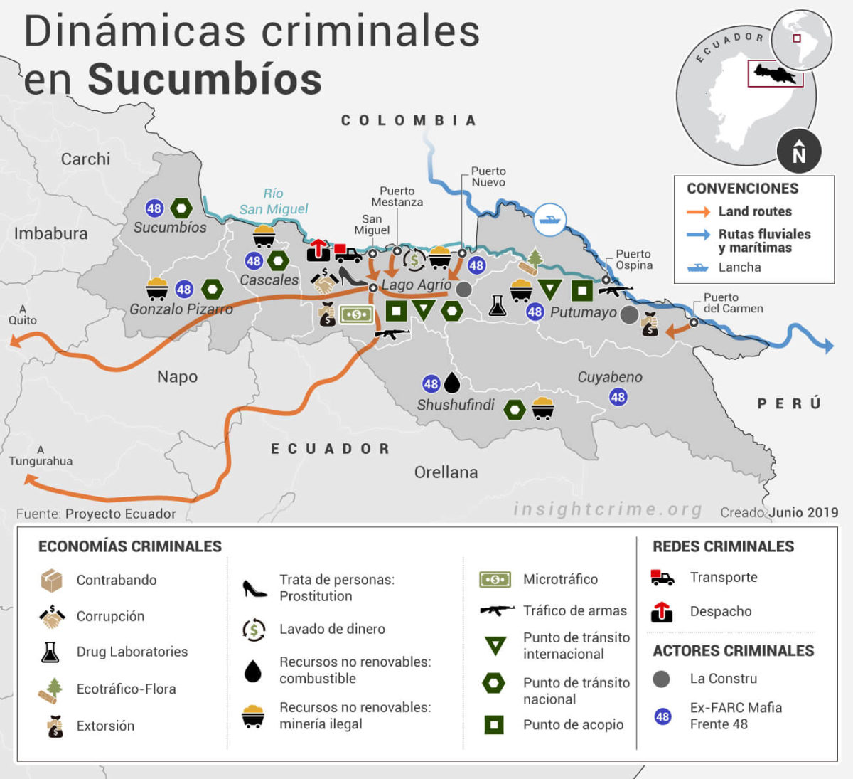 Ecuador Sucumbios criminal dynamics Map InSight Crime 24 06 19