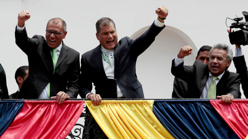 El 3 de abril de 2017, Jorge Glas, Rafael Correa y Lenín Moreno celebraron la victoria electoral de Alianza País en las presidenciales.