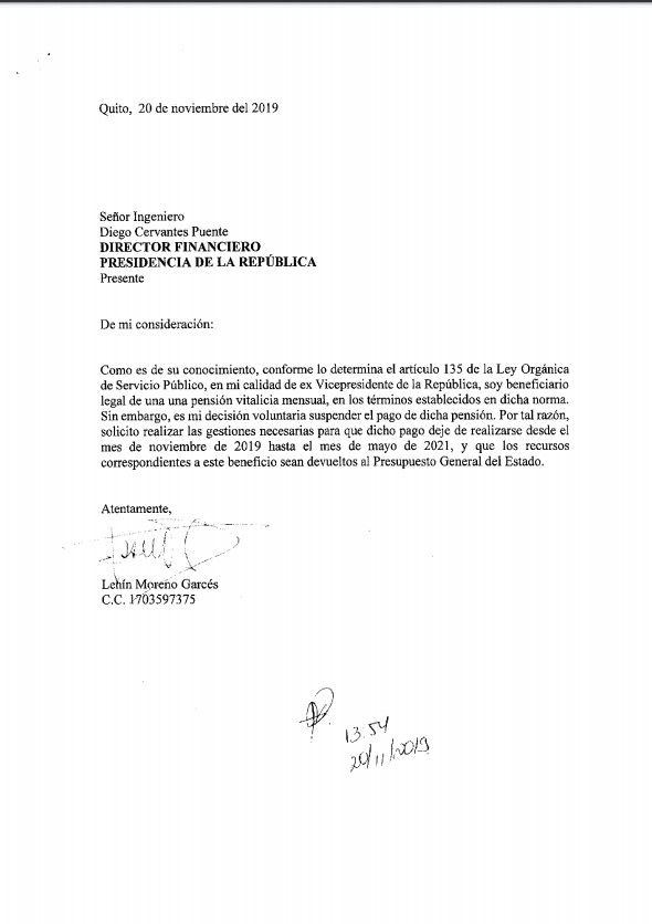 Pensión Vitalicia Moreno 20 noviembre 2019