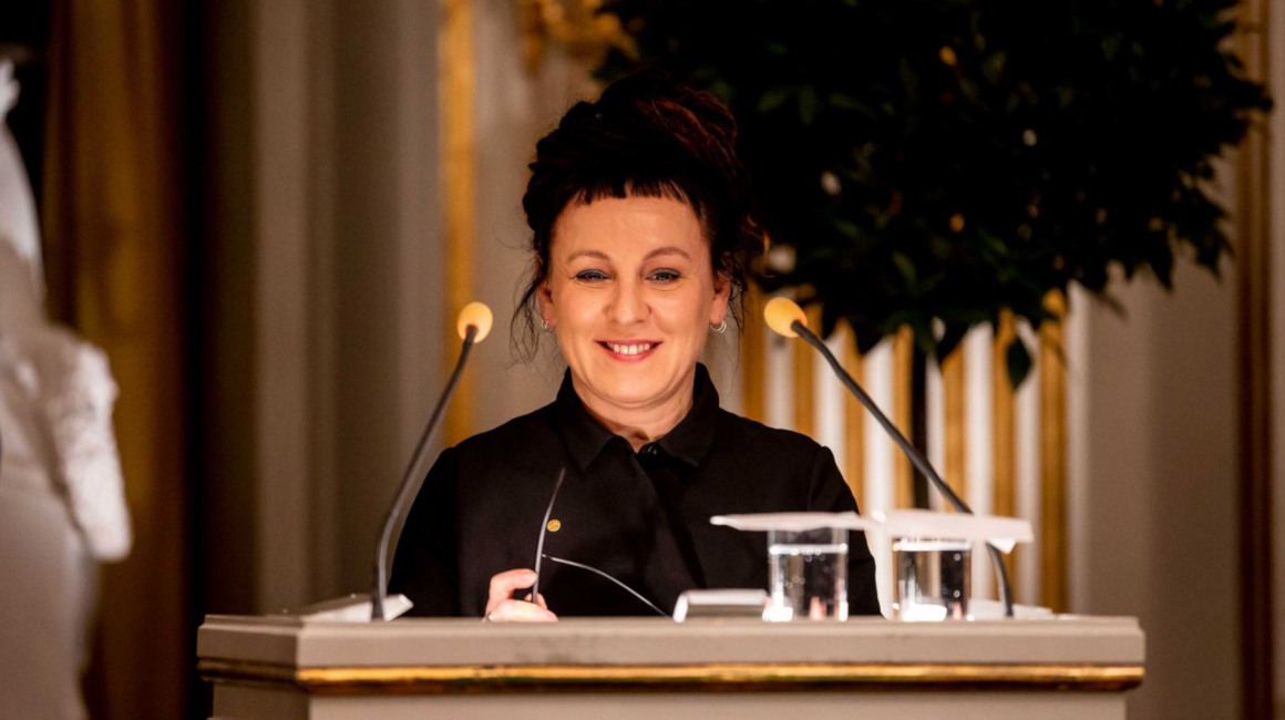 Olga Tokarczuk, durante su discurso en la Academia Sueca de Estocolmo, este 7 de diciembre.