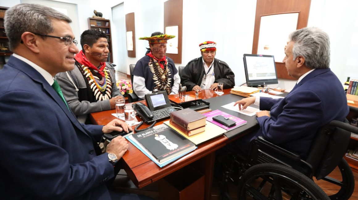 El presidente Moreno, en Carondelet. con líderes amazónicos, el 30 de octubre de 2019.