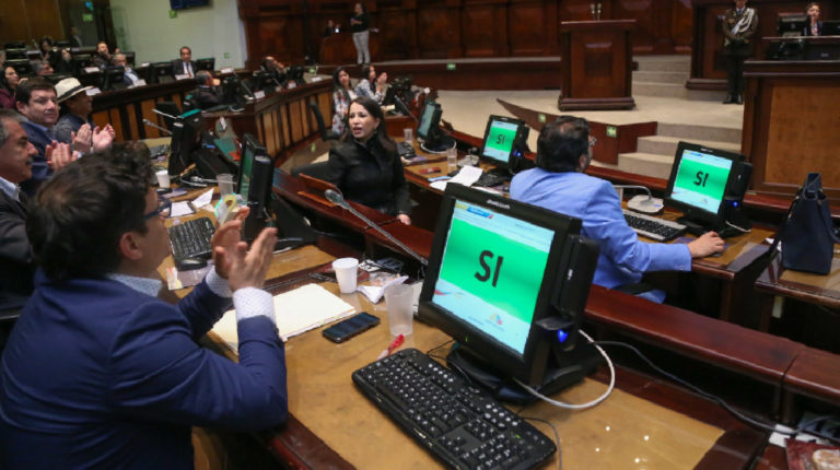 Los legisladores de Alianza PAIS celebraron la aprobación de las reformas electorales, el 22 de enero de 2020.