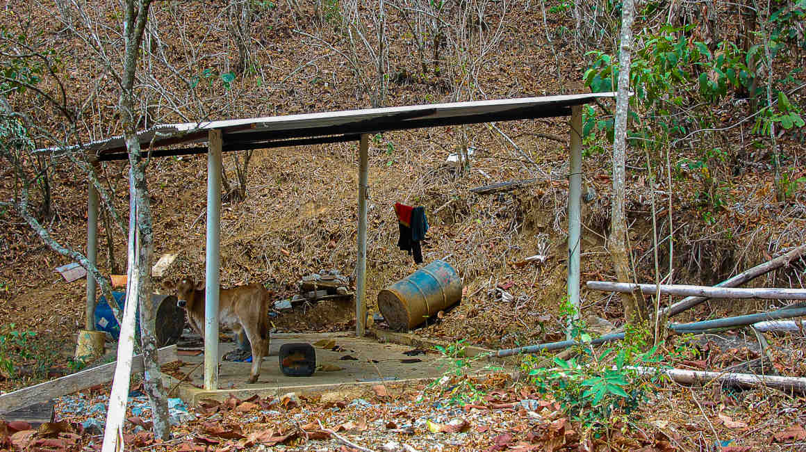 Vista externa del ingreso y de las precarias instalaciones de una mina ilegal en el cantón Camilo Ponce, en Azuay.