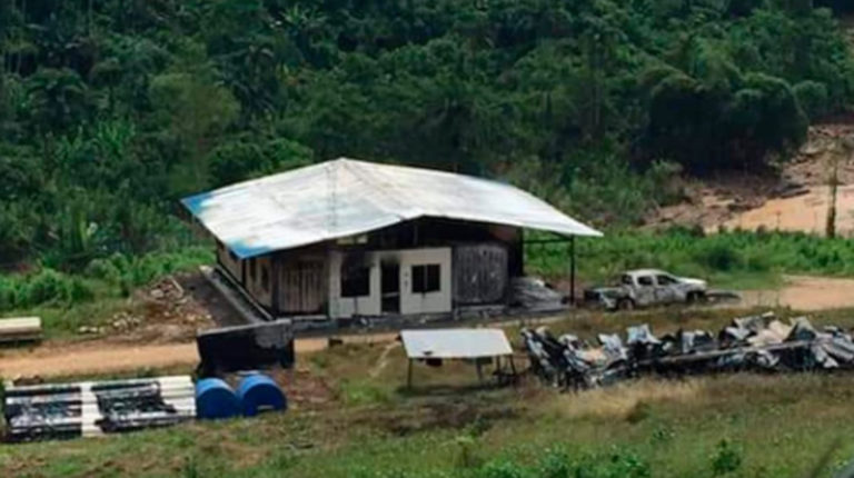 Imagen del campamento La Esperanza, del proyecto minero San Carlos Panantza, que fue destruido este 28 de marzo.