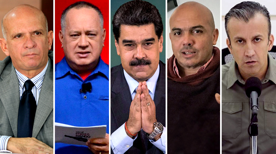 Hugo Carvajal, Diosdado Cabello, Nicolás Maduro, Cliver Alcalá Cordones y Tareck El Aissami, miembros del 'Cártel de los Soles'.