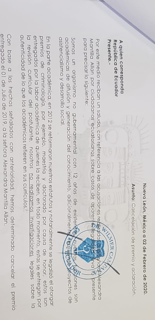 Los documentos del Colegio de Ciencias Forenses y Criminología de México.
