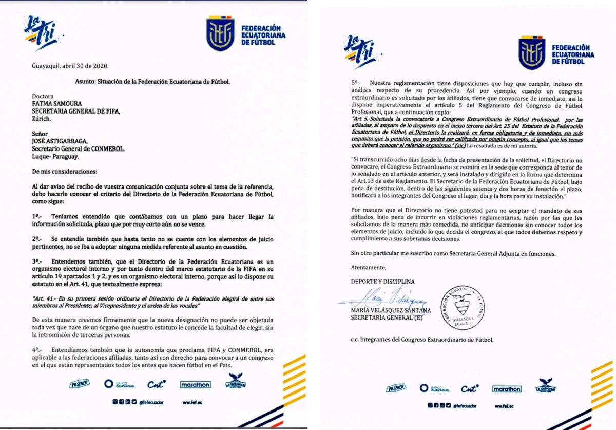 Carta de respuesta de la FEF a FIFA y Conmebol.