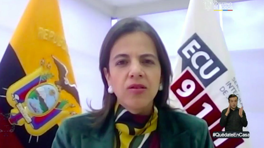 La ministra de Gobierno, María Paula Romo, en el informe del Comité de Operaciones de Emergencia del 25 de mayo de 2020.