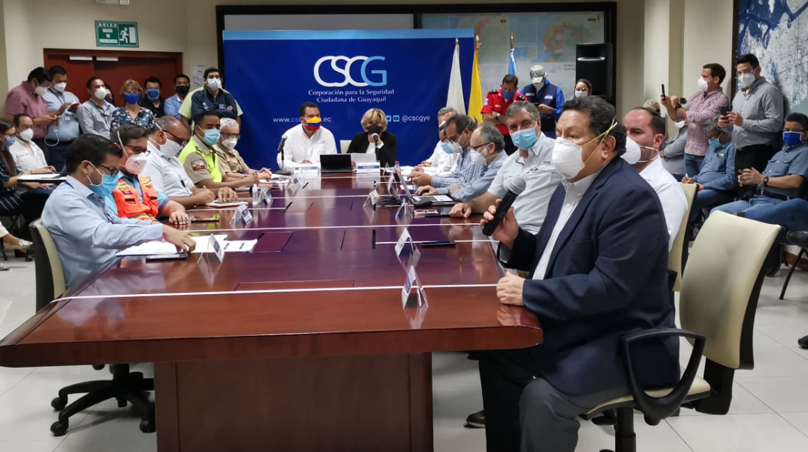 El COE cantonal de Guayaquil se reunió la tarde de este lunes 18 de mayo de 2020 en la Corporación de Seguridad Ciudadana.