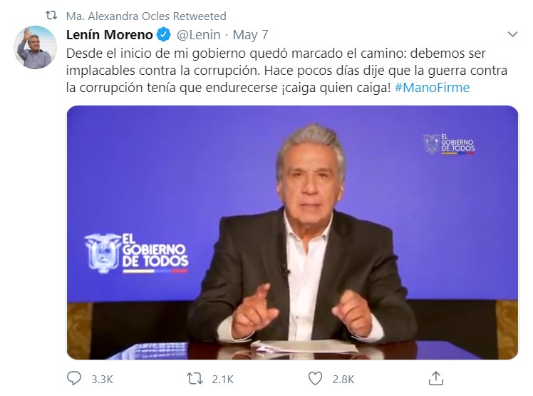 El presidente Moreno hizo una cadena nacional el 7 de mayo de 2020.