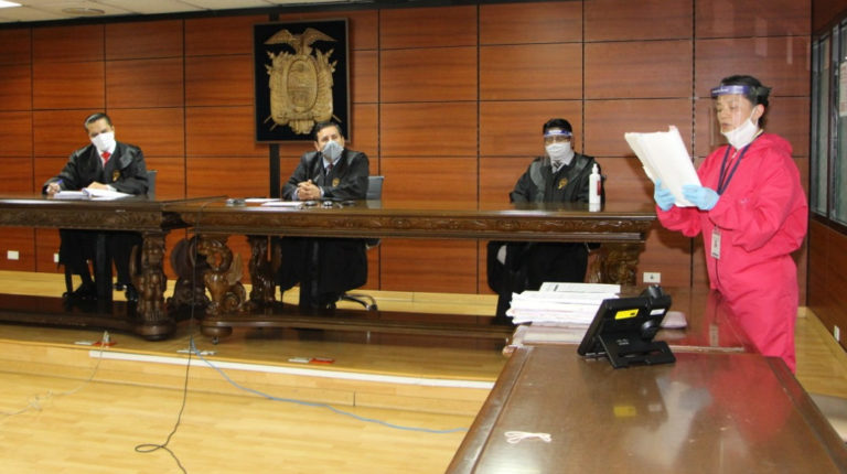 Tribunal de la Corte Nacional de Justicia durante la audiencia de estrados del caso Mahuad, el 15 de junio de 2020.