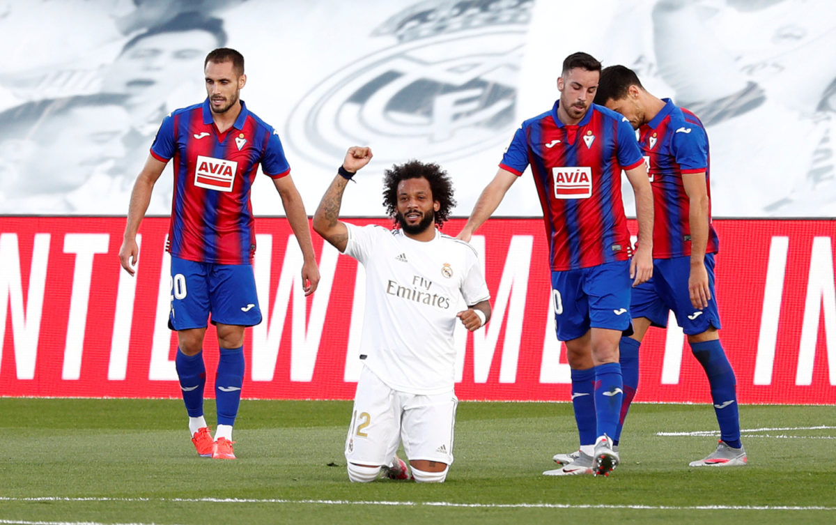 Marcelo festeja el gol ante el Eibar, el domingo 14 de junio de 2020.