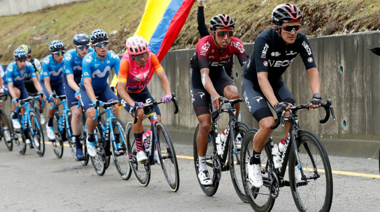 Richard Carapaz y Egan Bernal, durante el Tour Colombia 2.1, edición 2020. El ciclismo mundial ha reprogramado su calendario, debido a la pandemia por el coronavirus.