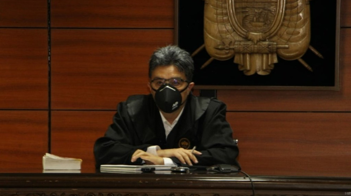 El juez Marco Rodríguez durante la reinstalación de la audiencia de formulación de cargos del caso Hospital de Pedernales, el 5 de junio de 2020.