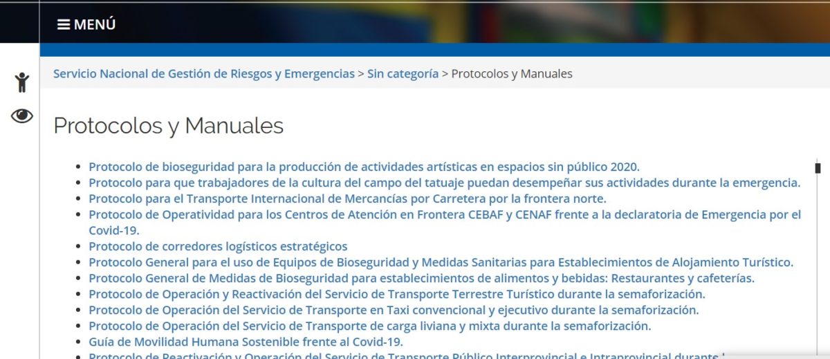 Captura de la página web del Servicio Nacional de Gestión de Riesgos y Emergencias, realizada el 3 de junio de 2020, a las 15.00.