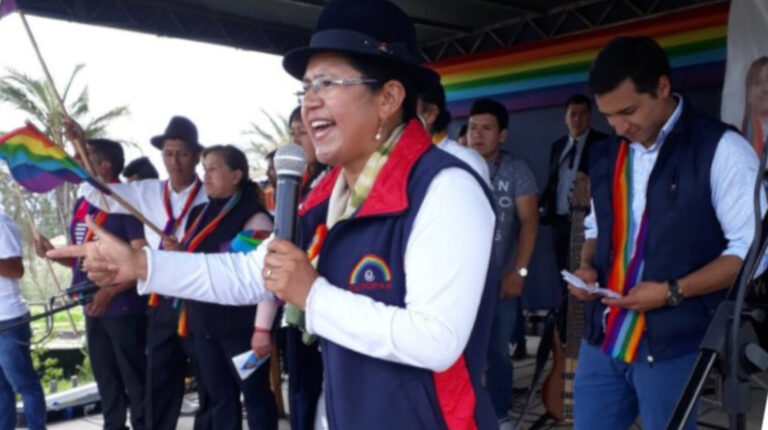 Cecilia Velasque, subcoordinadora nacional de Pachakutik, en la campaña seccional de marzo de 2019.