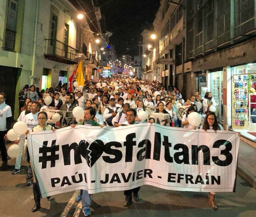 Marcha de familiares y amigos del equipo de diario El Comercio, el 19 de abril de 2018.