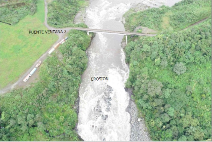 La erosión regresiva del río Coca está a pocos metros del puente Ventana 2, en la provincia de Napo