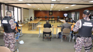 Sala de audiencias de la Corte Nacional de Justicia (CNJ), en el norte de Quito, durante la audiencia de recepción de testimonios anticipados en el caso Hospital de Pedernales, el 29 de septiembre de 2020.