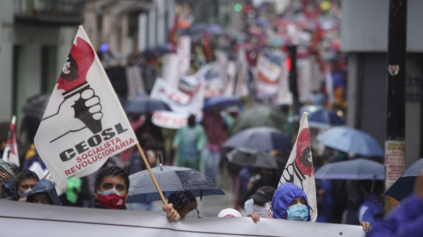 La marcha de los trabajadores del 16 de septiembre de 2020 en Quito, contra las políticas del Gobierno.