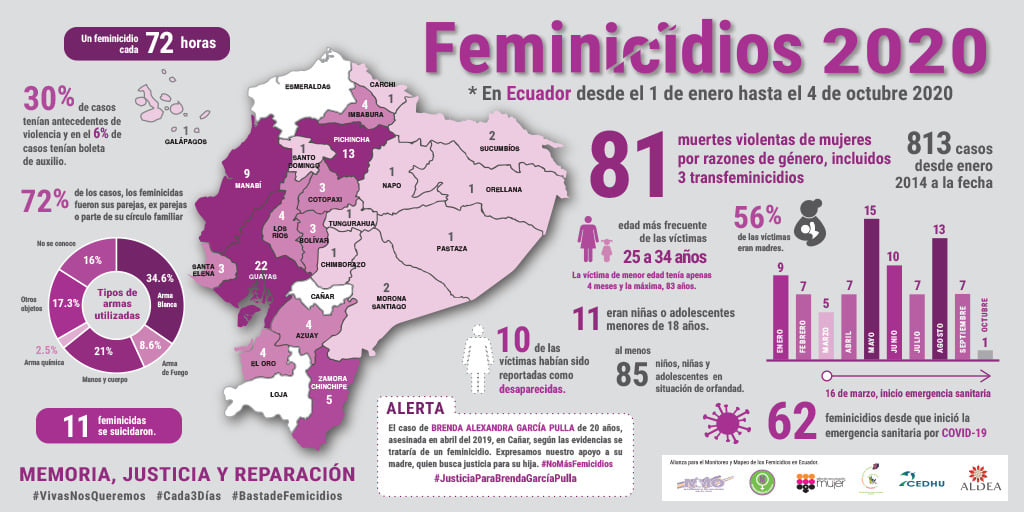 Cuadro con datos sobre el femicidio en Ecuador, realizado por Aldea.