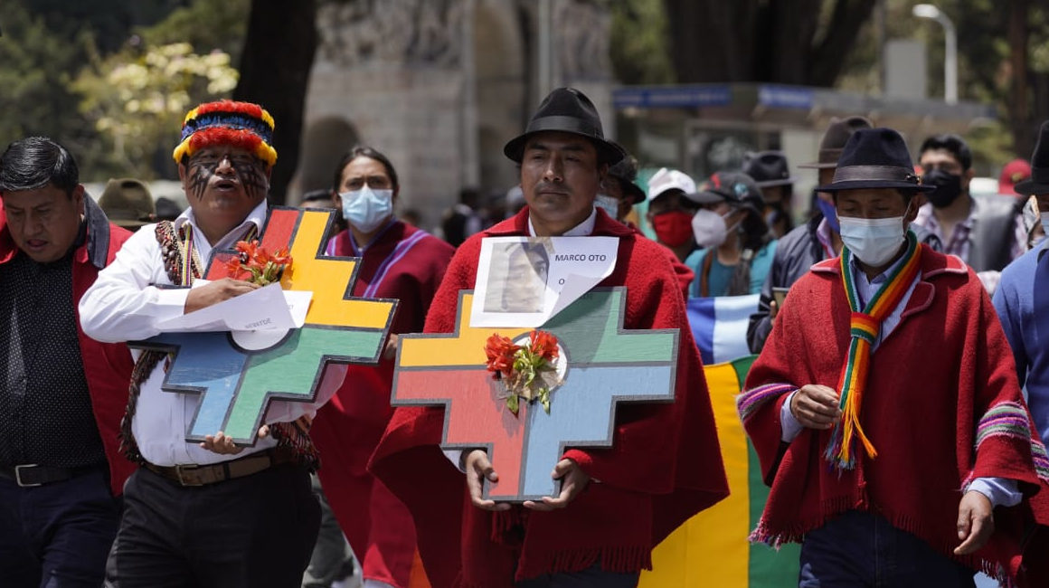 Marcha de la Conaie por las calles de Quito, el 12 de octubre de 2020.
