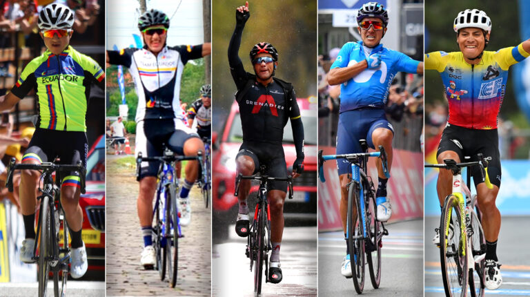 Alexander Cepeda, Jefferson Cepeda, Jhonatan Narváez, Richard Carapaz y Jonathan Caicedo, los ciclistas ecuatorianos más destacados de la actualidad.