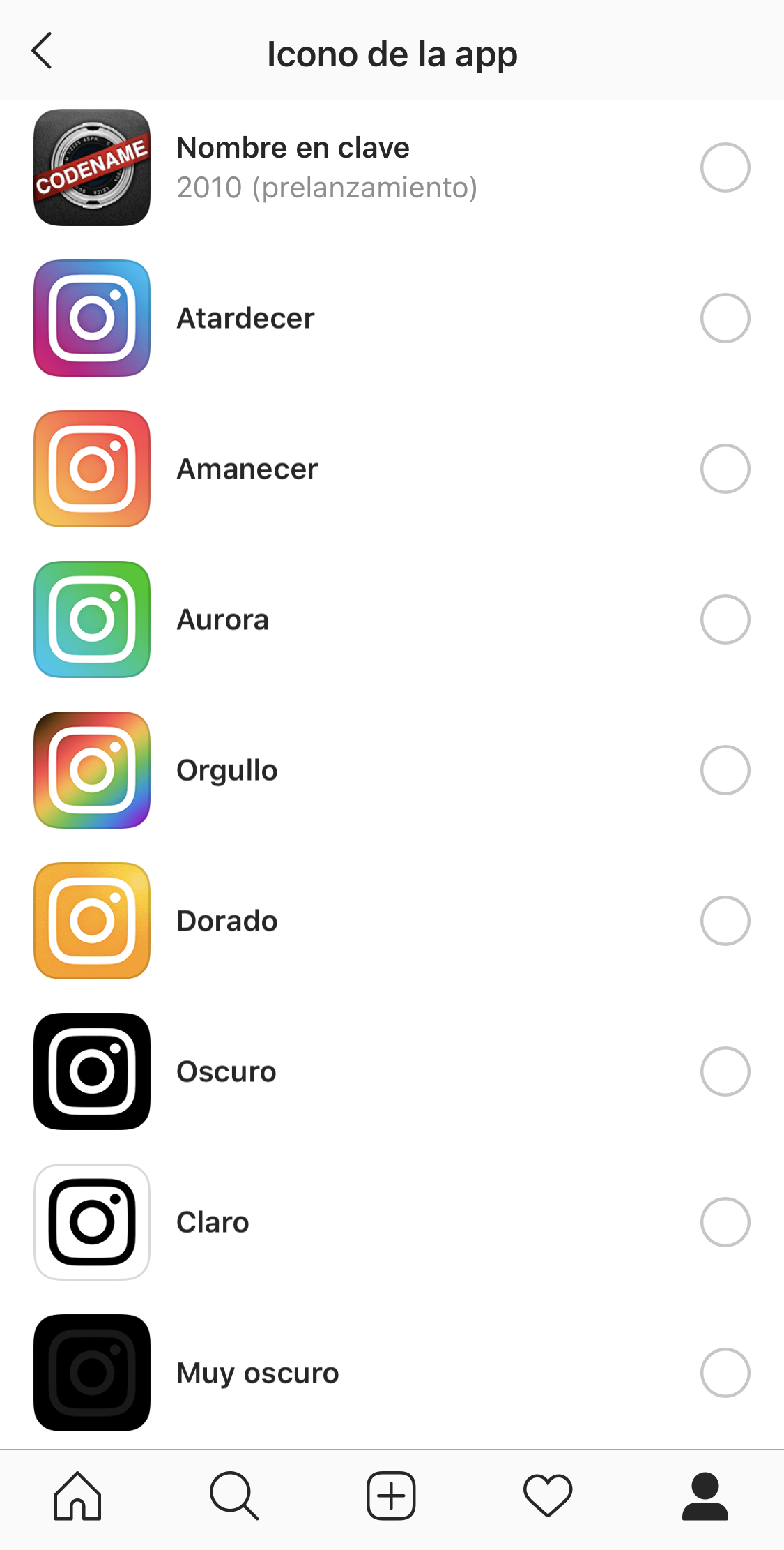 Logos de Instagram que los usuarios pueden elegir.