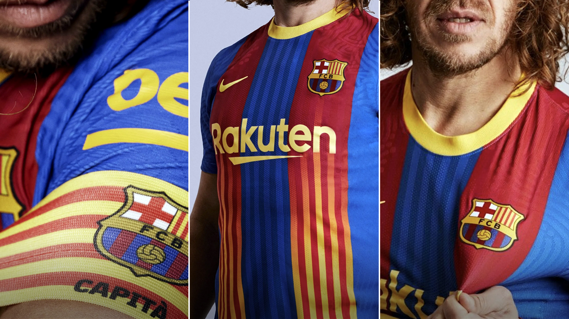 La nueva camiseta del FC Barcelona, presentada el martes 26 de enero de 2021, y que será usada en el clásico ante el Real Madrid, en abril.
