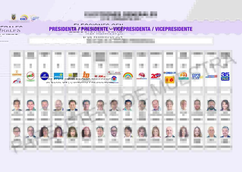 Modelo de la papeleta presidencial para la primera vuelta del 7 de febrero de 2021. Fue desechado.