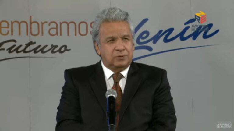 El presidente Lenín Moreno durante el conversatorio con los medios, denominado "De Frente con el Presidente", el 2 de febrero de 2021.